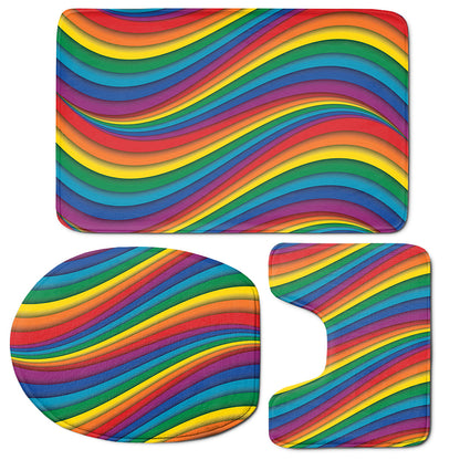 Curved Rainbow Pattern Print 3 Piece Bath Mat Set