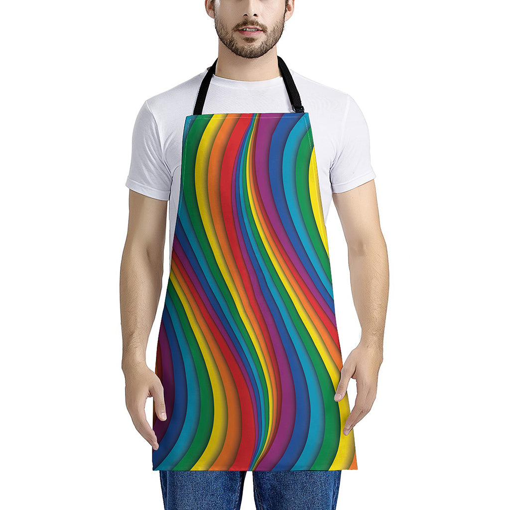 Curved Rainbow Pattern Print Apron