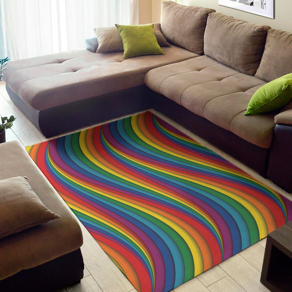 Curved Rainbow Pattern Print Area Rug