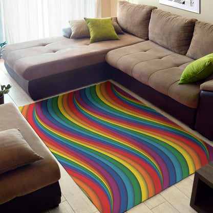 Curved Rainbow Pattern Print Area Rug