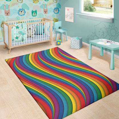 Curved Rainbow Pattern Print Area Rug
