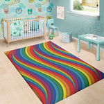 Curved Rainbow Pattern Print Area Rug