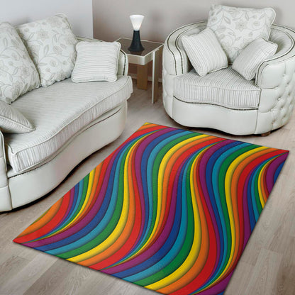 Curved Rainbow Pattern Print Area Rug
