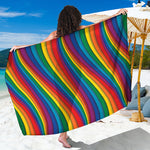 Curved Rainbow Pattern Print Beach Sarong Wrap