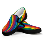 Curved Rainbow Pattern Print Black Slip On Shoes