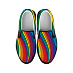 Curved Rainbow Pattern Print Black Slip On Shoes