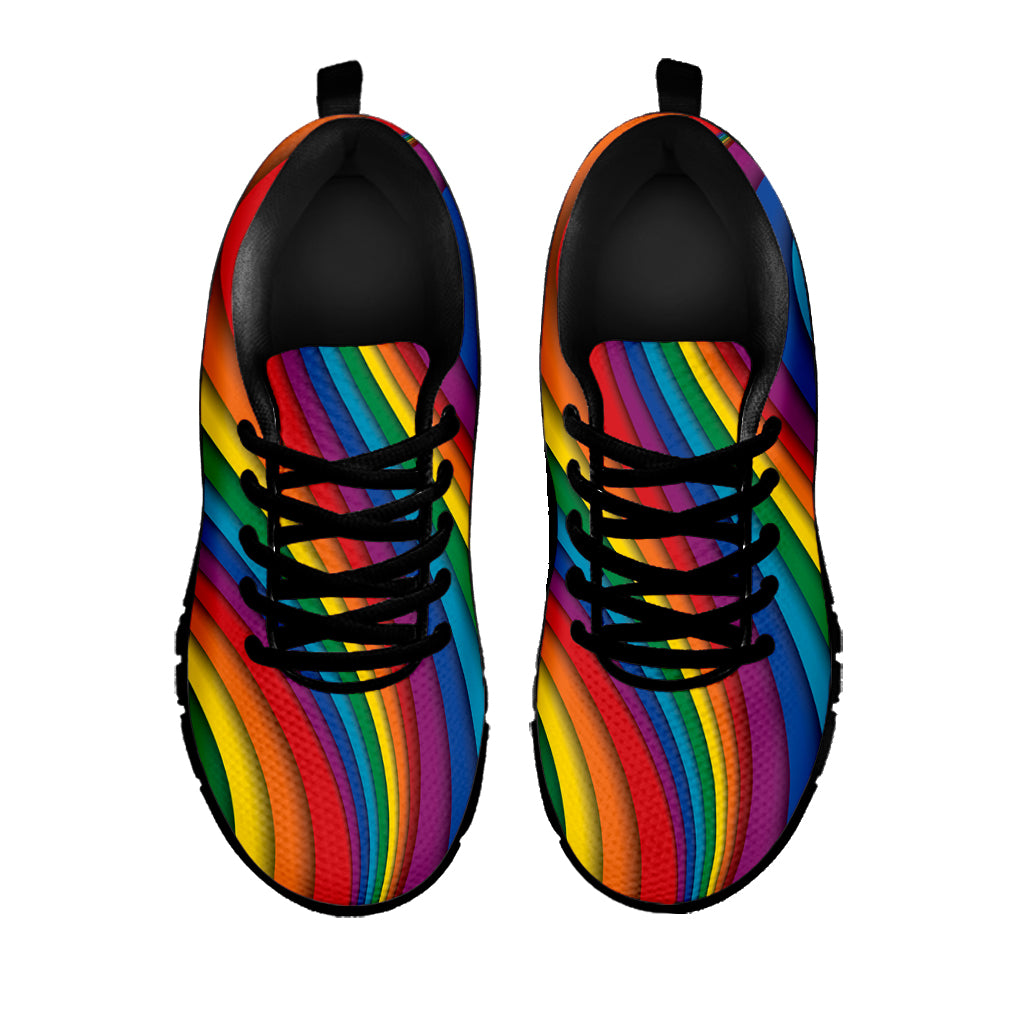 Curved Rainbow Pattern Print Black Sneakers