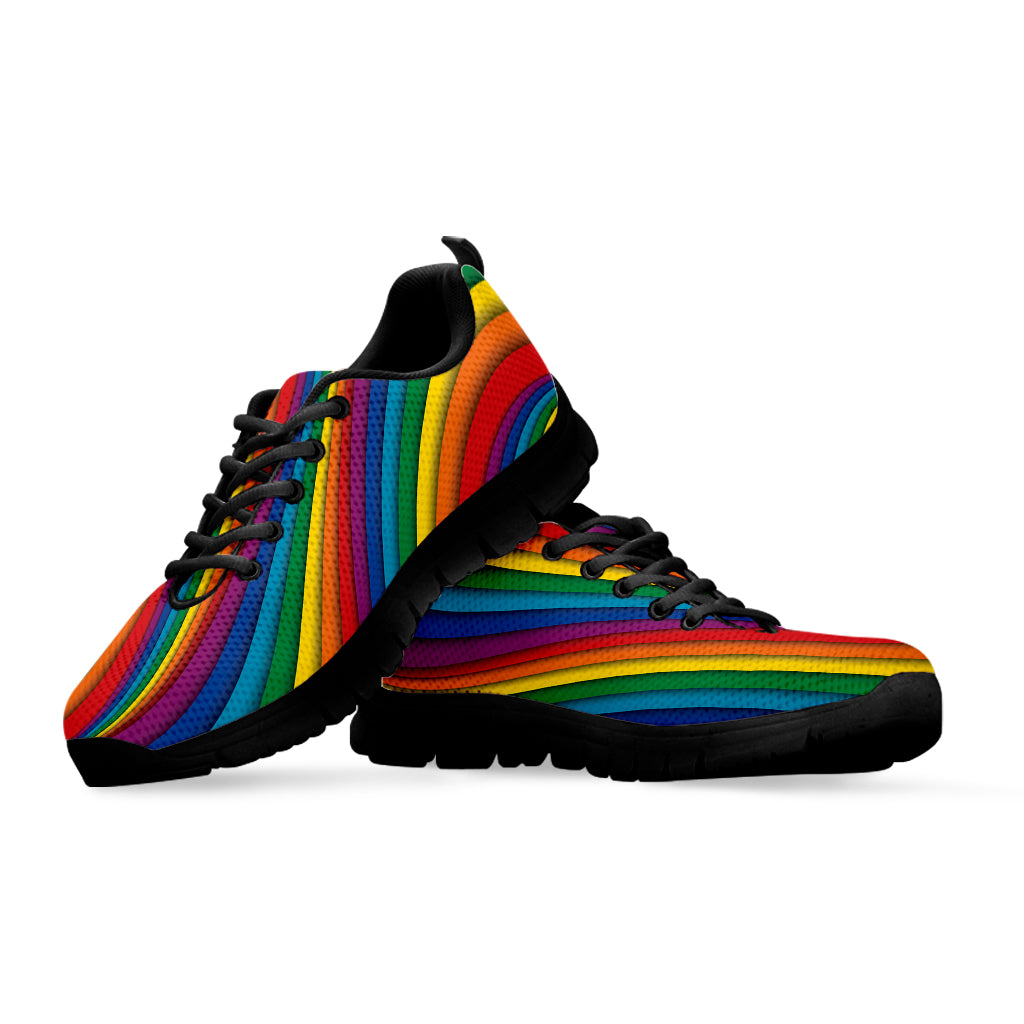 Curved Rainbow Pattern Print Black Sneakers