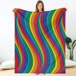 Curved Rainbow Pattern Print Blanket
