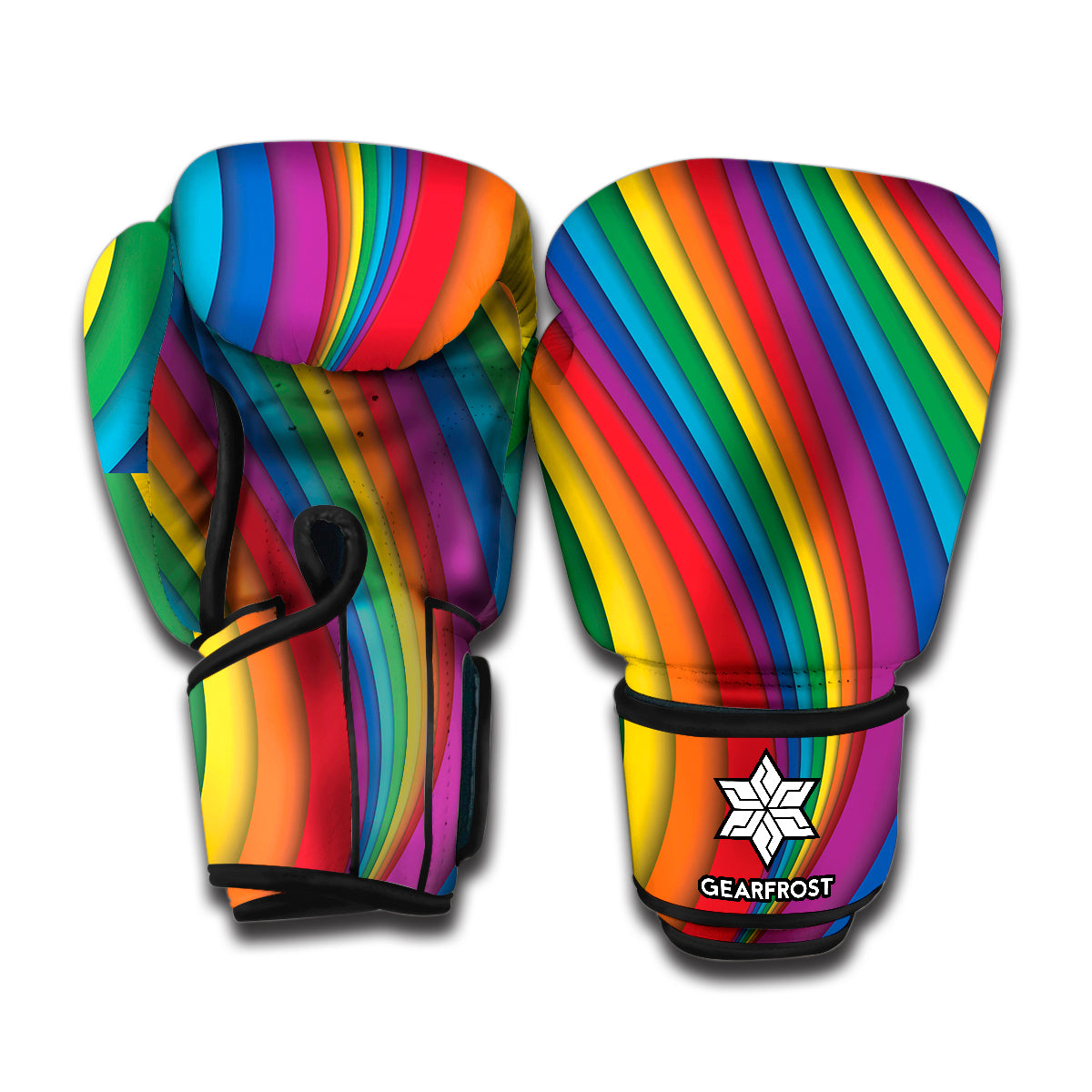 Curved Rainbow Pattern Print Boxing Gloves