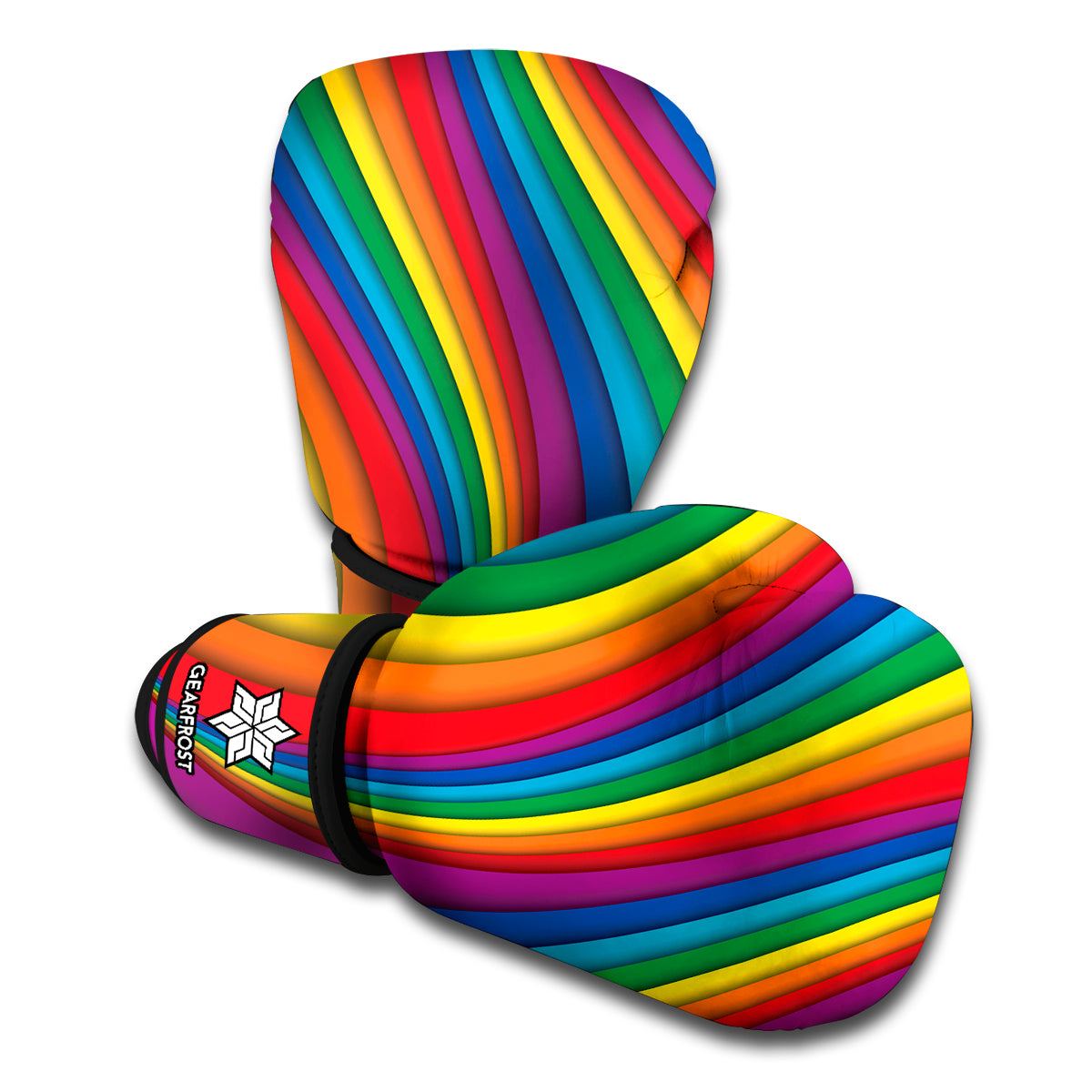 Curved Rainbow Pattern Print Boxing Gloves