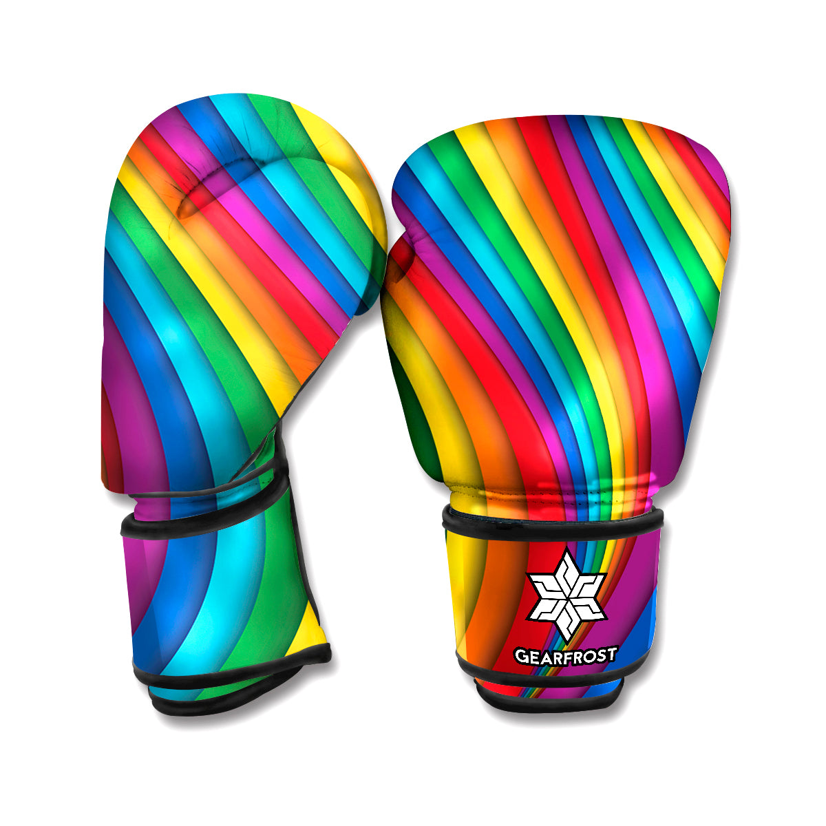 Curved Rainbow Pattern Print Boxing Gloves