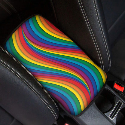 Curved Rainbow Pattern Print Car Center Console Cover