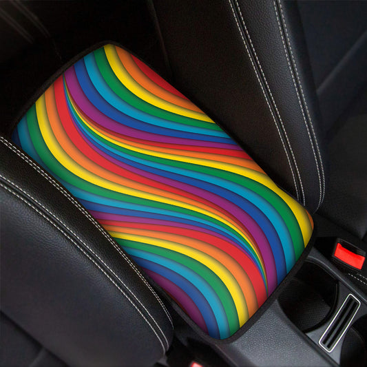 Curved Rainbow Pattern Print Car Center Console Cover