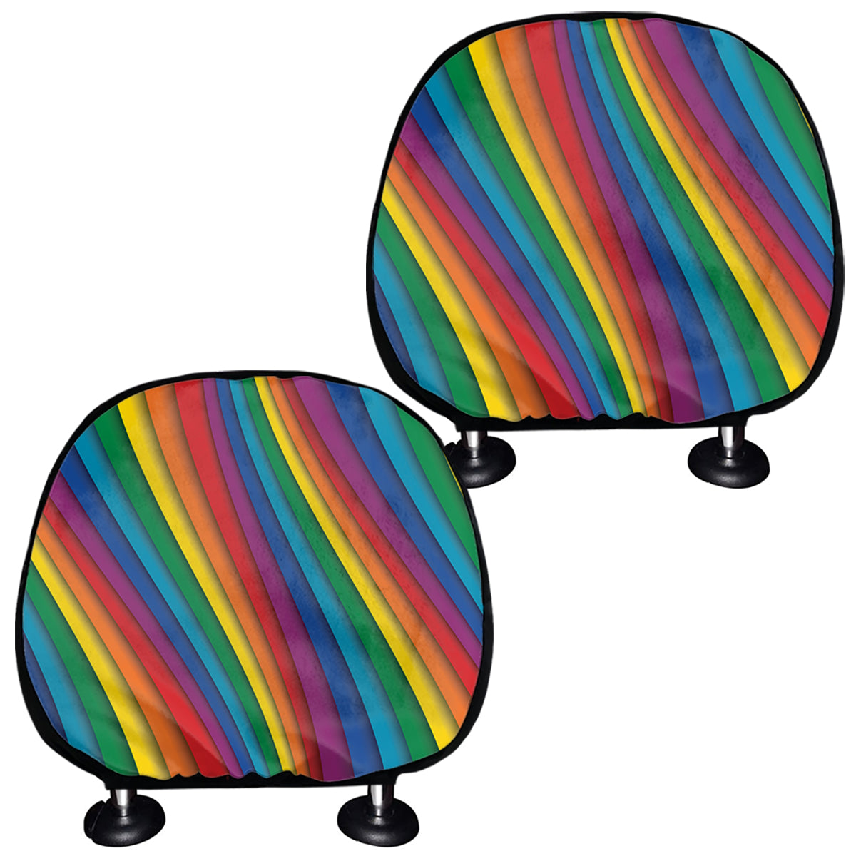 Curved Rainbow Pattern Print Car Headrest Covers