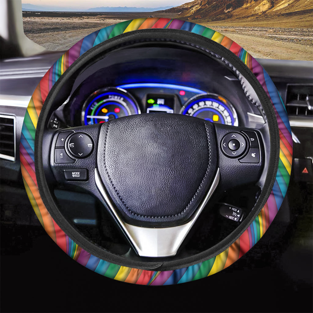 Curved Rainbow Pattern Print Car Steering Wheel Cover