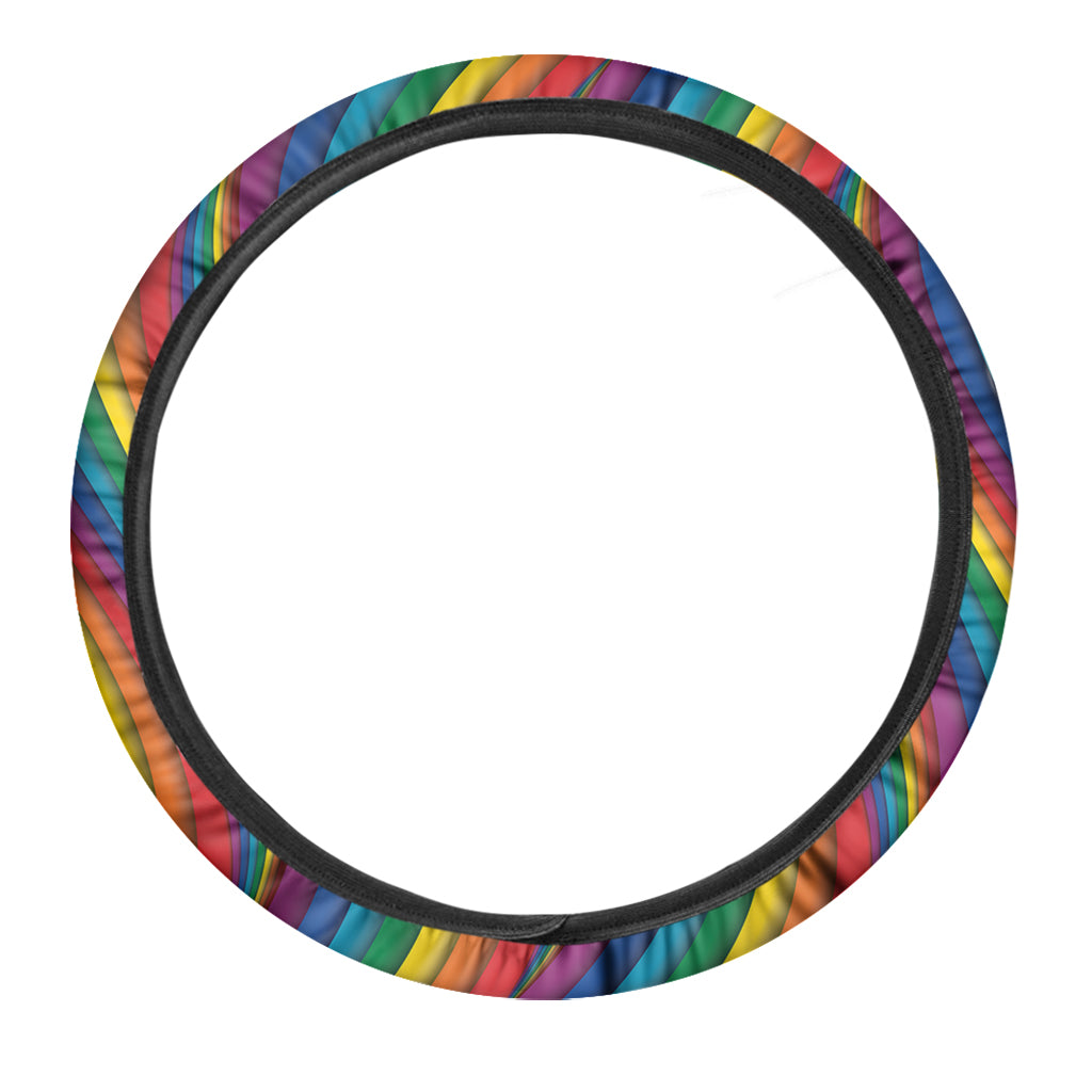 Curved Rainbow Pattern Print Car Steering Wheel Cover