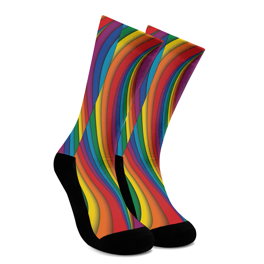 Curved Rainbow Pattern Print Crew Socks