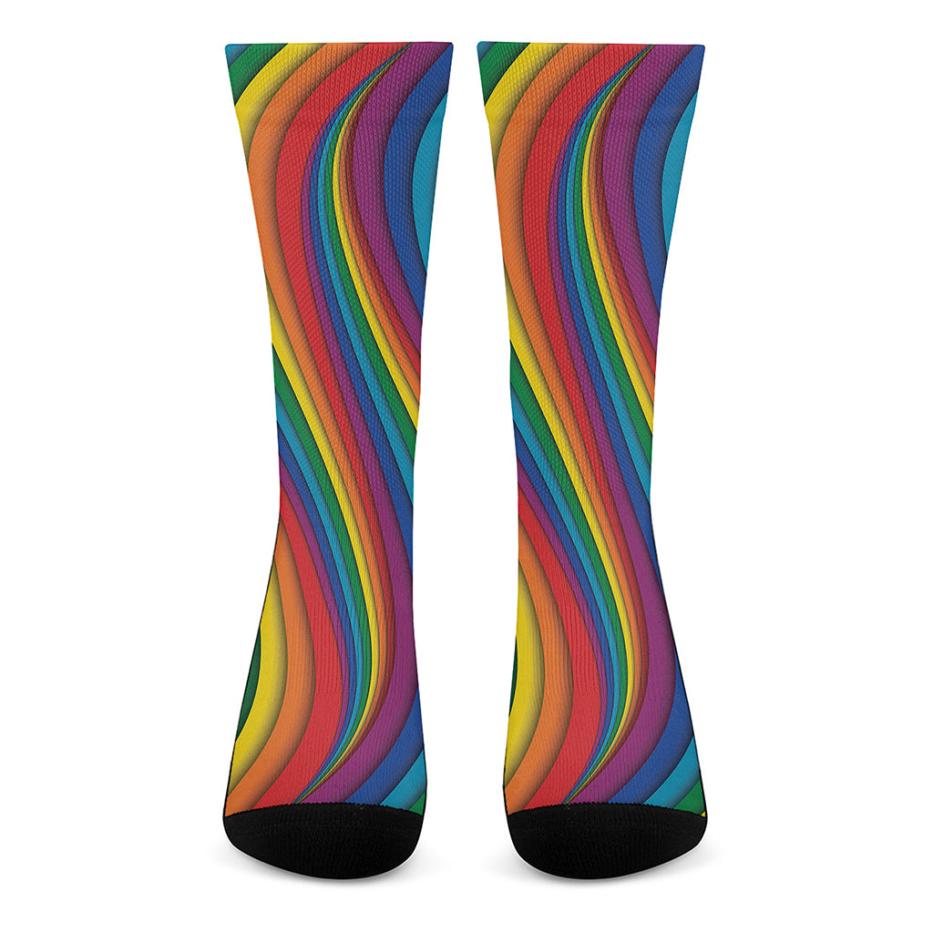 Curved Rainbow Pattern Print Crew Socks