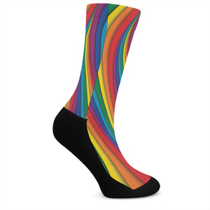 Curved Rainbow Pattern Print Crew Socks