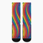 Curved Rainbow Pattern Print Crew Socks