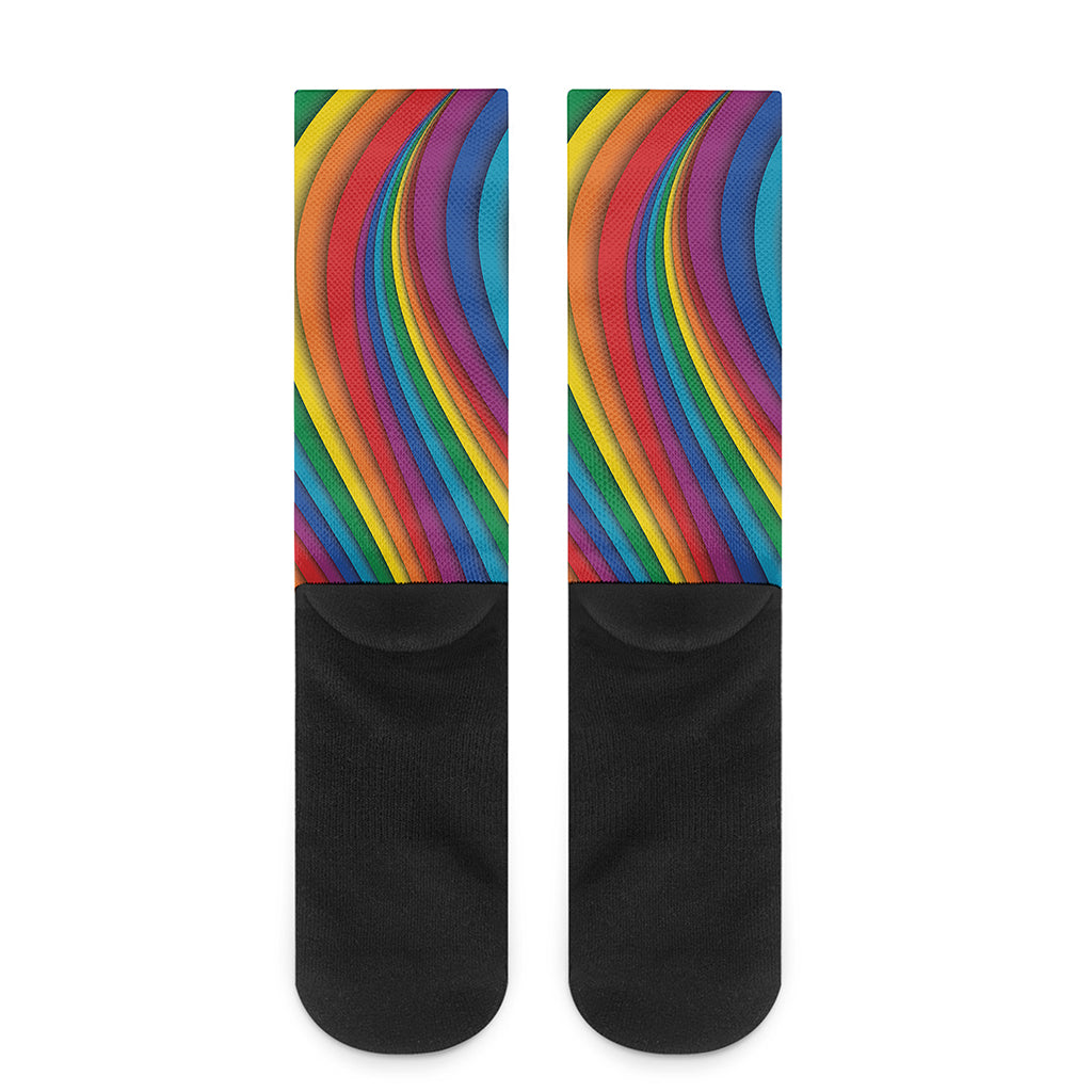 Curved Rainbow Pattern Print Crew Socks