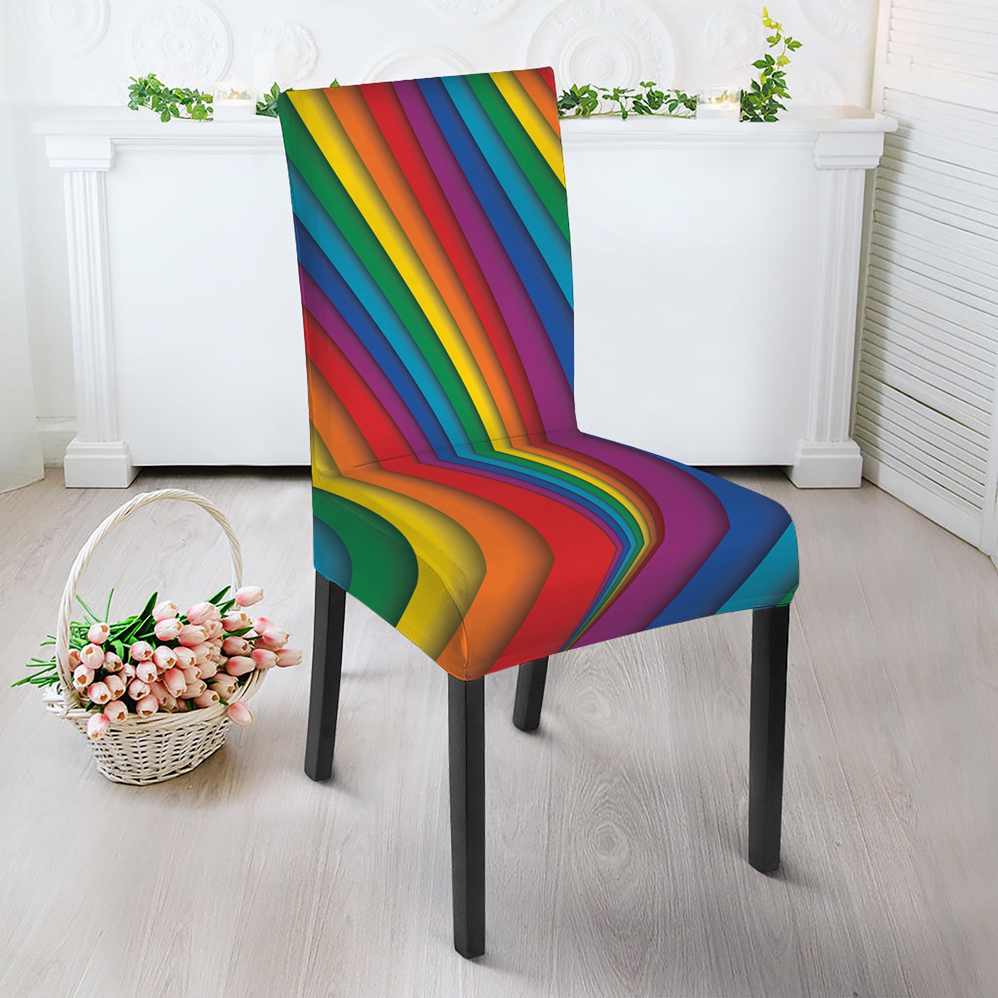 Curved Rainbow Pattern Print Dining Chair Slipcover