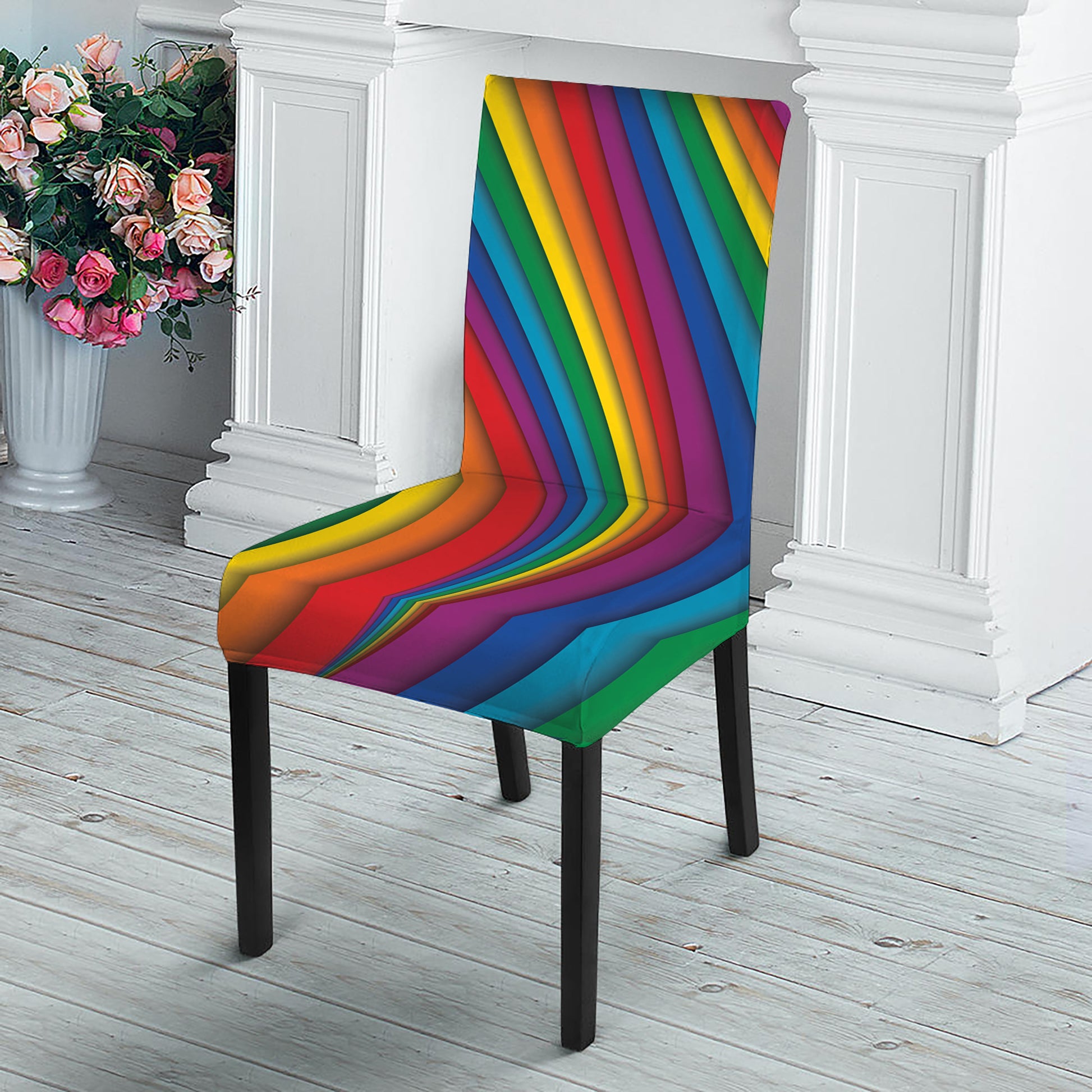 Curved Rainbow Pattern Print Dining Chair Slipcover