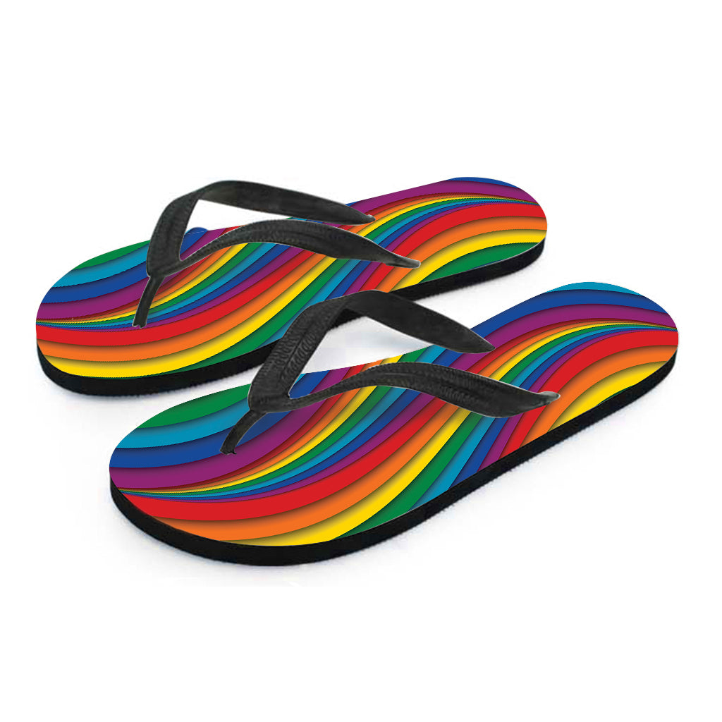 Curved Rainbow Pattern Print Flip Flops