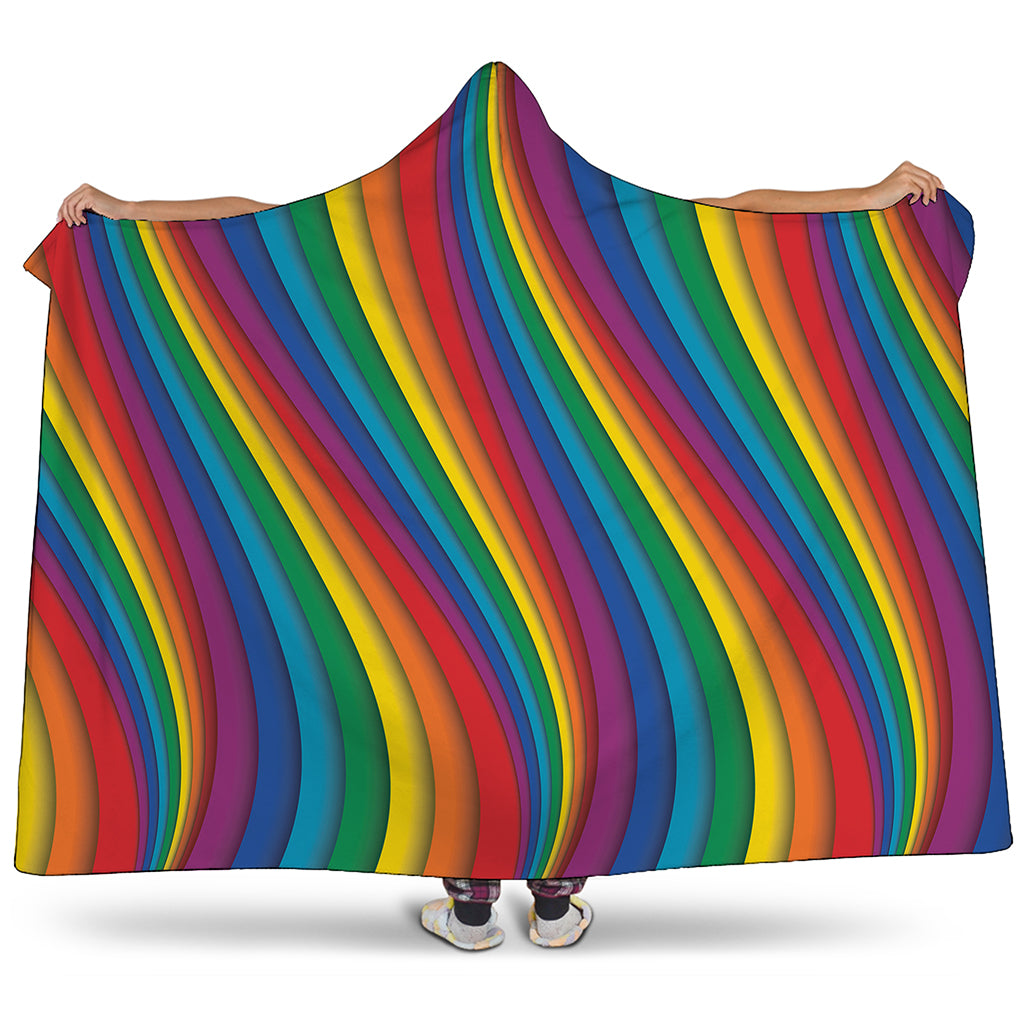 Curved Rainbow Pattern Print Hooded Blanket