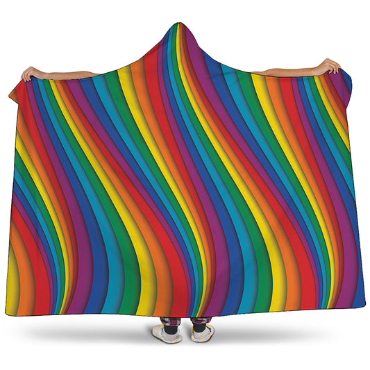 Curved Rainbow Pattern Print Hooded Blanket