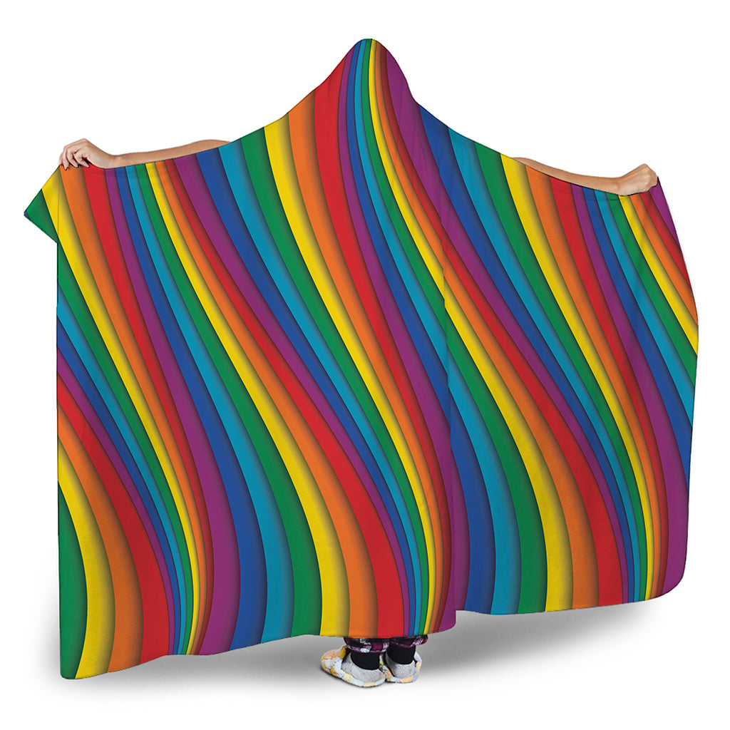 Curved Rainbow Pattern Print Hooded Blanket