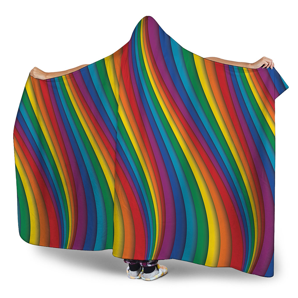 Curved Rainbow Pattern Print Hooded Blanket