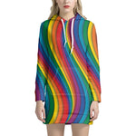 Curved Rainbow Pattern Print Hoodie Dress