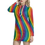 Curved Rainbow Pattern Print Hoodie Dress