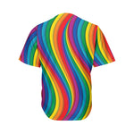 Curved Rainbow Pattern Print Men's Baseball Jersey