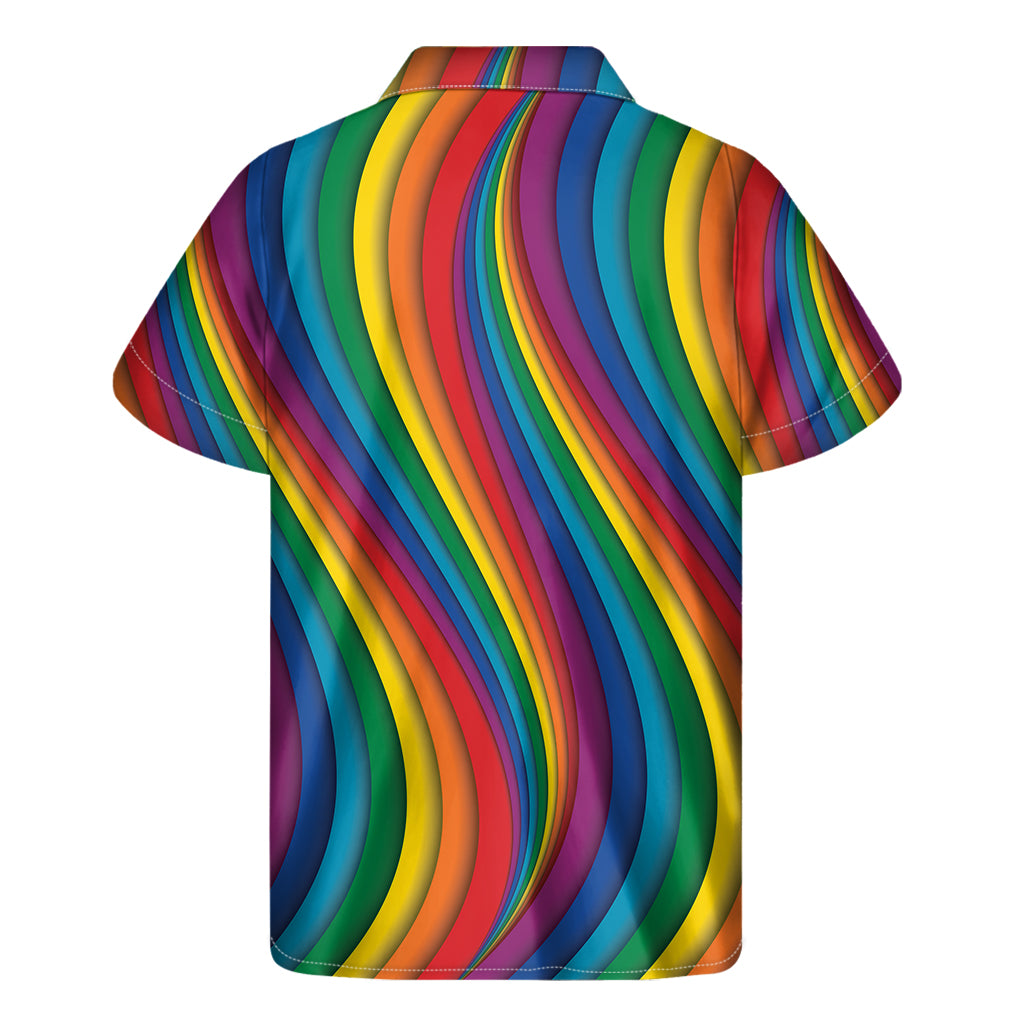 Curved Rainbow Pattern Print Men's Short Sleeve Shirt