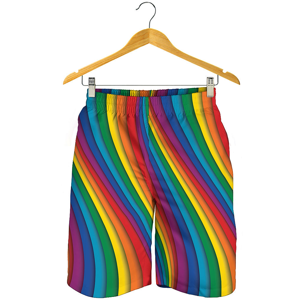 Curved Rainbow Pattern Print Men's Shorts