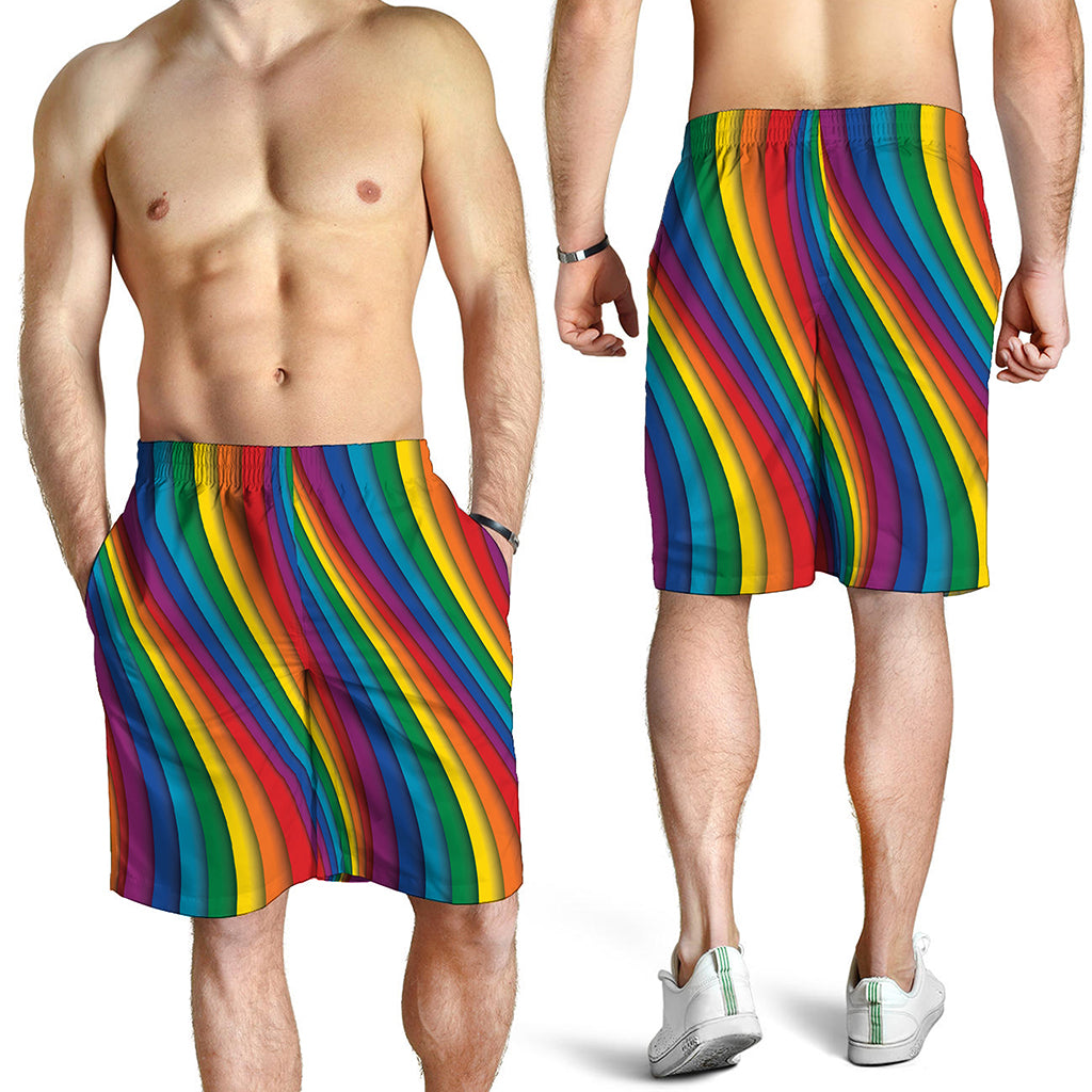 Curved Rainbow Pattern Print Men's Shorts