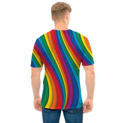 Curved Rainbow Pattern Print Men's T-Shirt