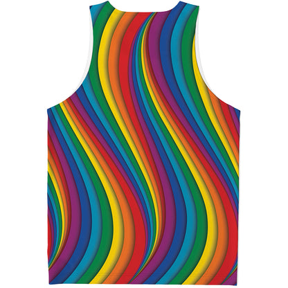 Curved Rainbow Pattern Print Men's Tank Top