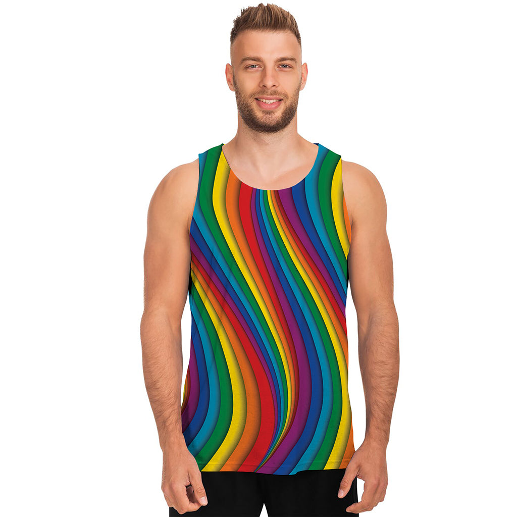 Curved Rainbow Pattern Print Men's Tank Top