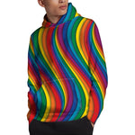 Curved Rainbow Pattern Print Pullover Hoodie