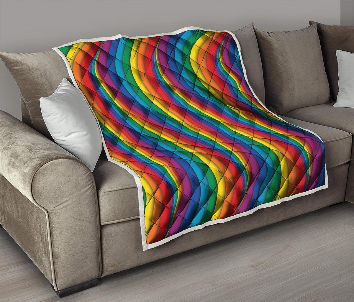 Curved Rainbow Pattern Print Quilt