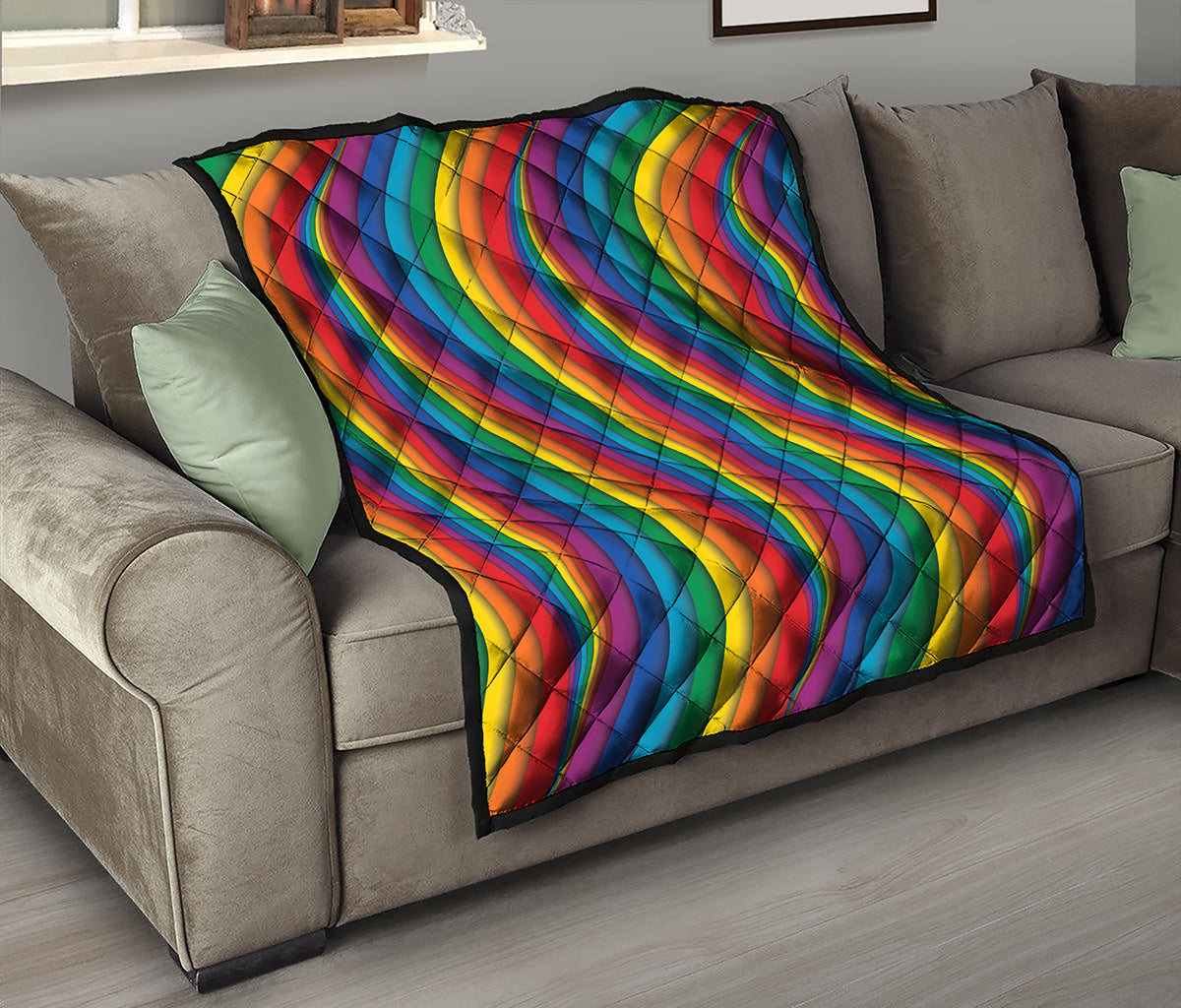 Curved Rainbow Pattern Print Quilt