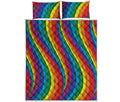Curved Rainbow Pattern Print Quilt Bed Set