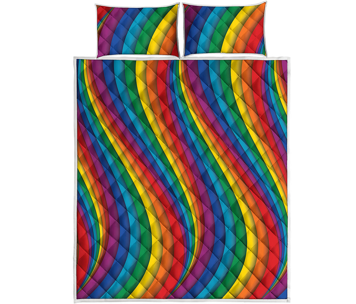 Curved Rainbow Pattern Print Quilt Bed Set