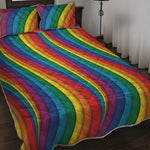Curved Rainbow Pattern Print Quilt Bed Set