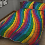 Curved Rainbow Pattern Print Quilt Bed Set