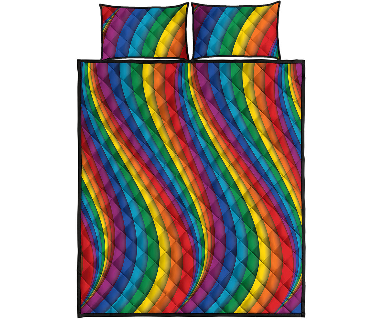 Curved Rainbow Pattern Print Quilt Bed Set